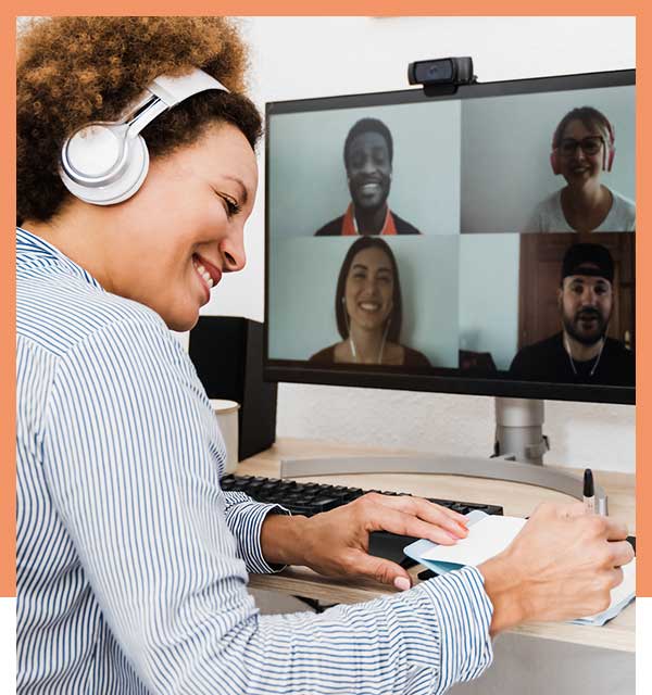 person on video call with group