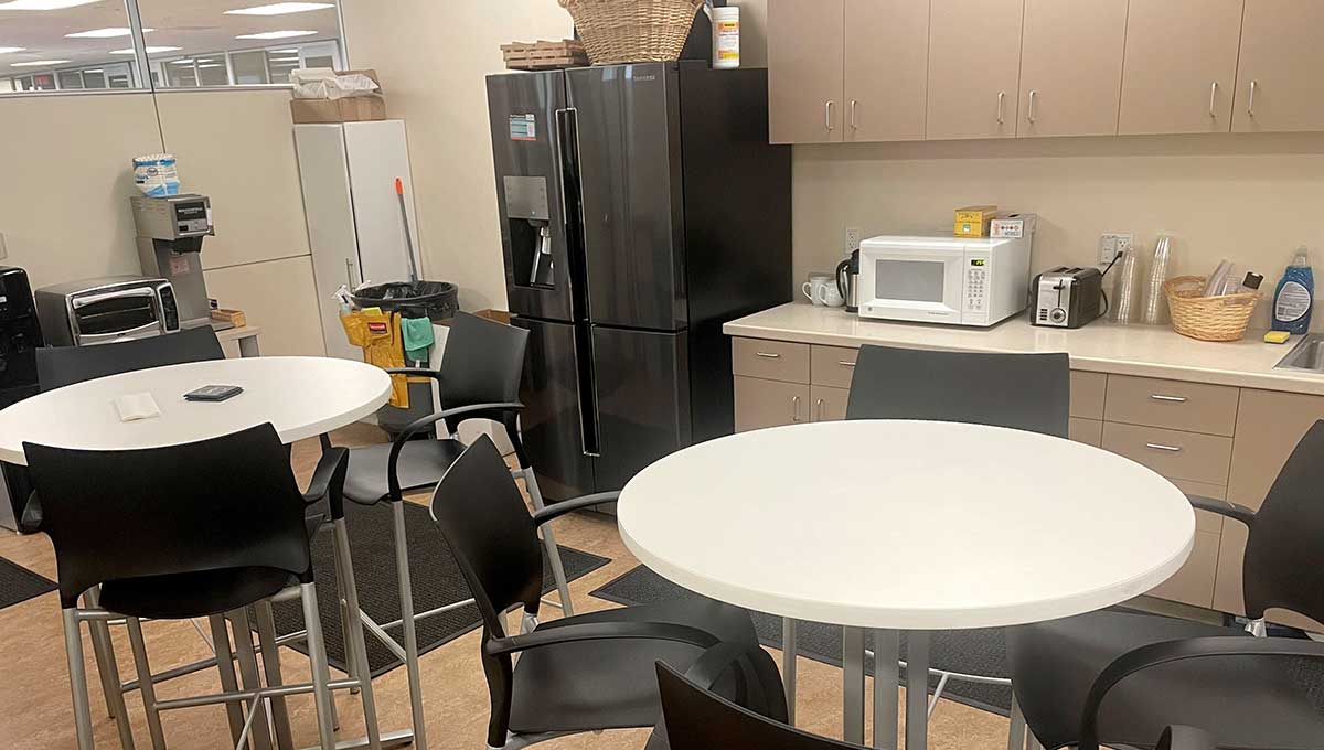 view of office  kitchen area
