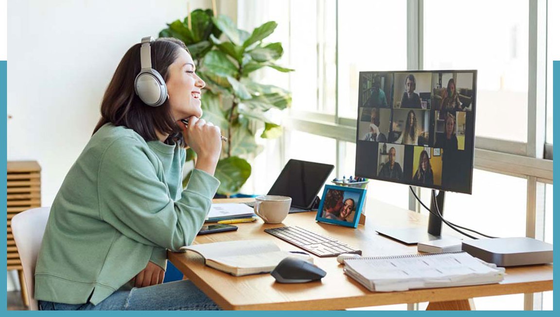 student watching video call at desk